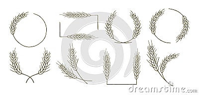 Set of round and square frames, wreaths, ears of wheat. Vector Illustration